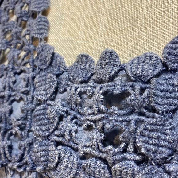 Noelle size s/m Blue Crochet lace neckline hem and sleeves 100% cotton - Picture 8 of 14